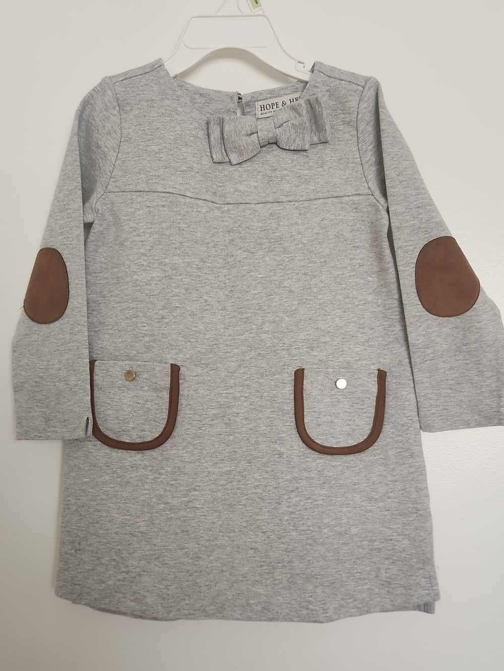 Girls' Grey Bow Pocket Dress